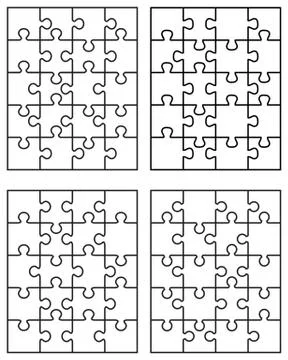 Four different white puzzles Stock Illustration