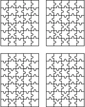 Four different white puzzles Stock Illustration