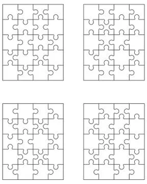 Four different white puzzles Stock Illustration