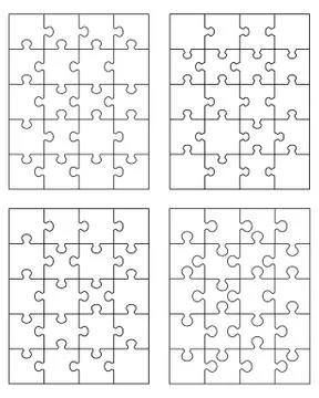Four different white puzzles Stock Illustration