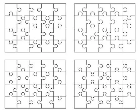 Four different white puzzles Stock Illustration