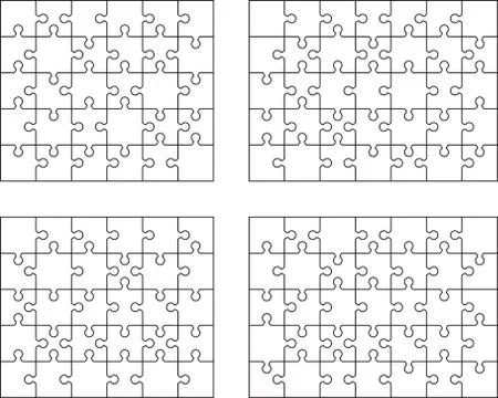 Four different white puzzles Stock Illustration