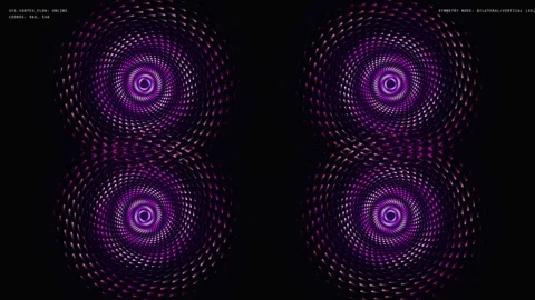 Four digital purple vortex spirals rotating in a dark abstract motion graph.. Stock Footage 341842821