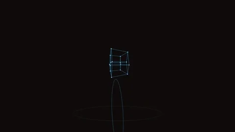 Four dimensional hypercube tesseract wireframe rotating on holographic tele.. 스톡 동영상 346188000