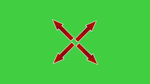 Four Direction Red Arrows Animation on Green Screen Background Moving Arrow Stock Footage 342841173