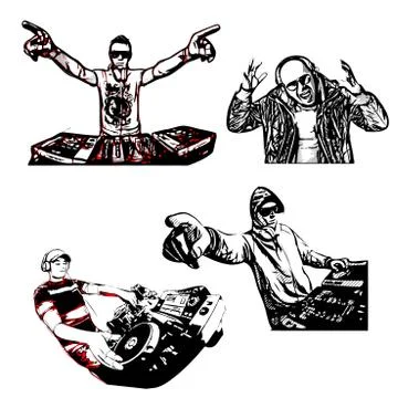 Four disc jockeys vector illustration Stock Illustration