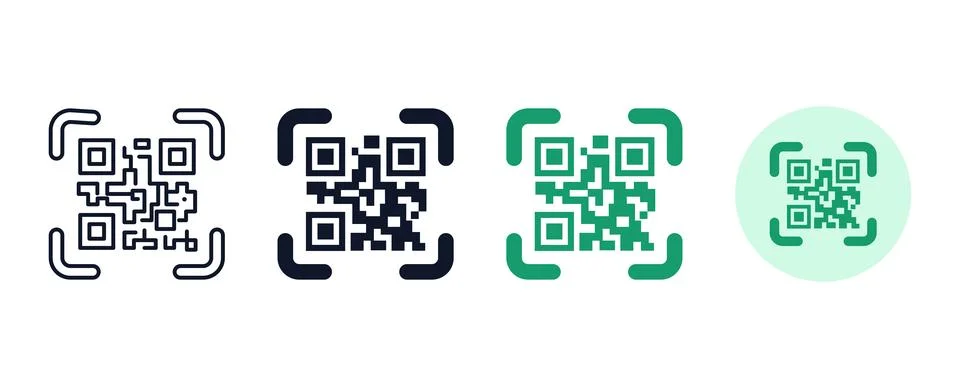 Four distinct styles of qr code scanner icons featuring linear and solid gr.. Stock Illustration