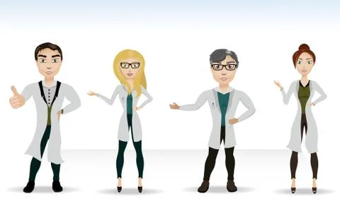 Four doctors in lab coats Stock Illustration