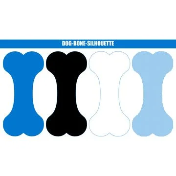 Four dog bone silhouettes in solid blue black white and patterned with plai.. Stock Illustration
