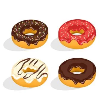 Four donuts with glazed isolated on white Stock Illustration