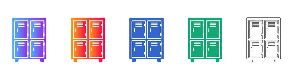 Four Door Locker Unit Vector Icon Set Stock Illustration