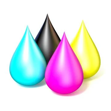 Four drops of printer ink. CMYK concept 3D Stock Illustration