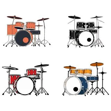 Four Drum Set Illustrations 库存插图
