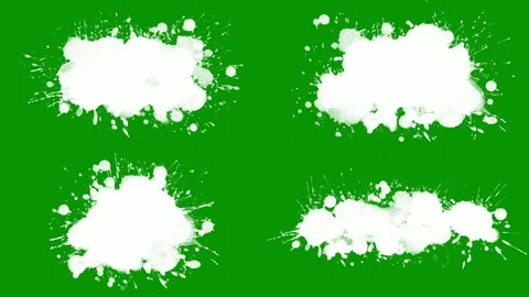Four dynamic white liquid paint splashes on bright green screen. Stock Footage 335743048