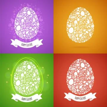 Four easter egg card of white objects Stock Illustration