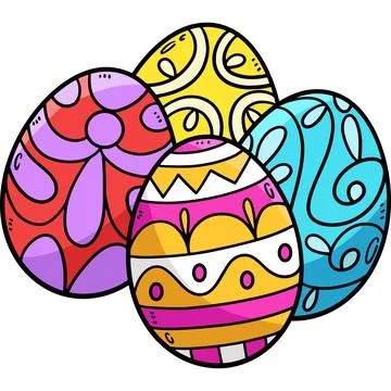 Four Easter Eggs Cartoon Colored Clipart Stock Illustration