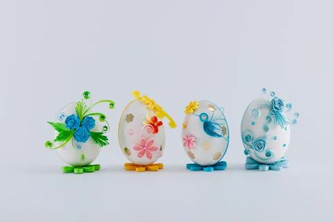 Four Easter eggs decorated with quilling Stock Photos