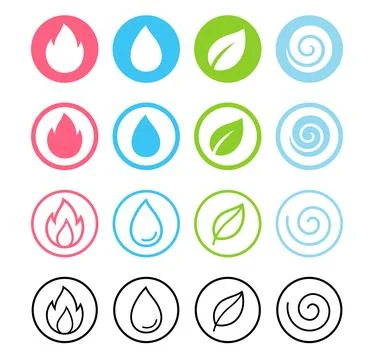 Four element icon set Stock Illustration