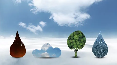 Four elements on cloudy sky background Stock Footage 334815964