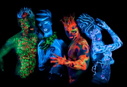 Four elements: earth, fire, air and water Stock Photos