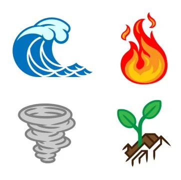 Four Elements Earth Water Air Fire Icon Set Stock Illustration