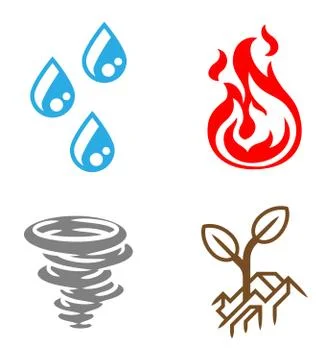 Four Elements Earth Water Air Fire Icon Set Stock Illustration