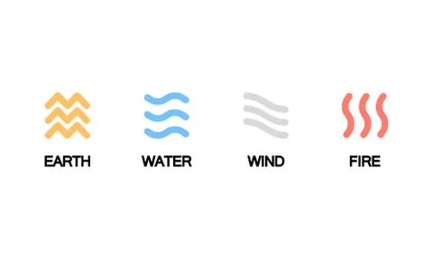Four elements icon. Earth, water, wind and fire. Vector on isolated white bac Stock Illustration
