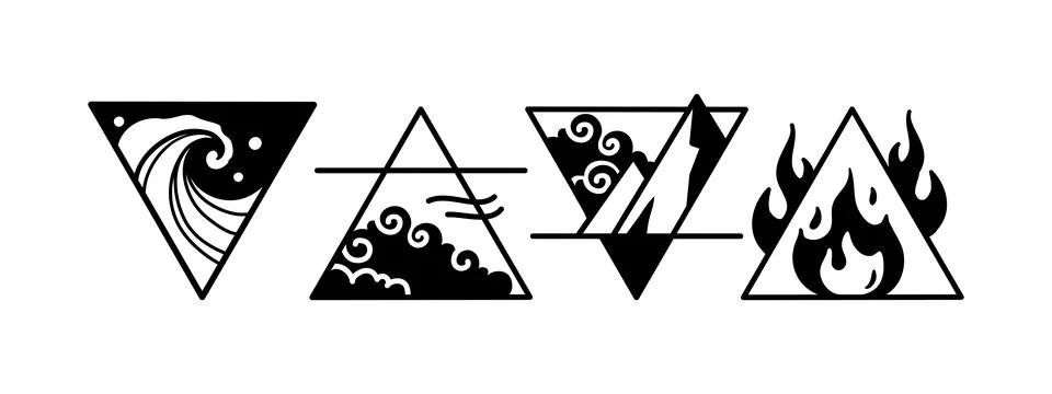 Four elements logo, earth, air, fire, water icon, alchemical elements for zodiac Stock Illustration