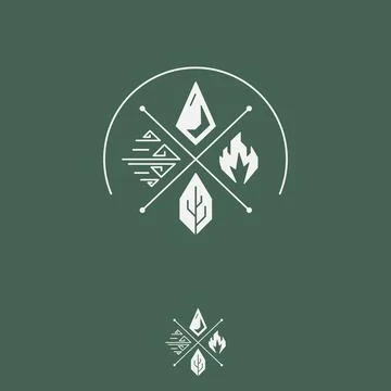 Four elements of nature mono line style Stock Illustration
