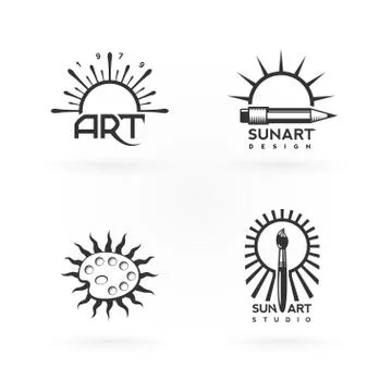 Four emblems of art and sun combination Stock Illustration