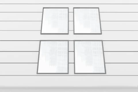 Four empty square frames are being displayed in flat design on grooved white Stock Illustration