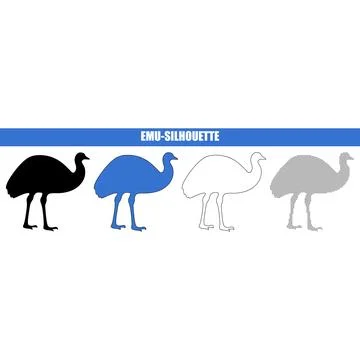 Four emu silhouettes in different styles on a white background Isolated on .. Stock Illustration