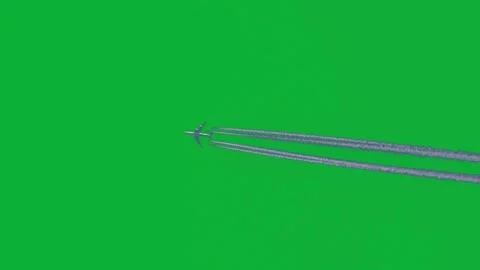 Four engine jet aircraft flying with contrail on green screen background Stock Footage 313602351