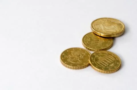 Four euro coins isolated on white background. Stock Photos