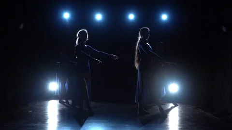 Four experienced charming ballerinas dancing modern ballet. Slow motion Stock Footage 111307832