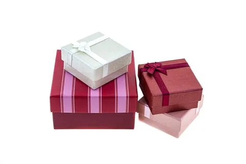 Four fiftboxes on a white isolated background, gifts for valentine's day Foto stock