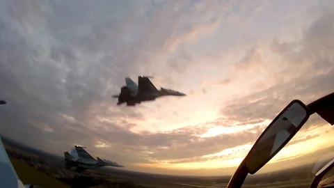 Four fighters perform dissolution Stock Footage 100296446