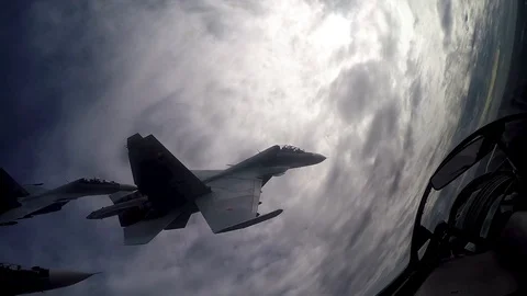 The four fighters in a right turn Video stock 100326656