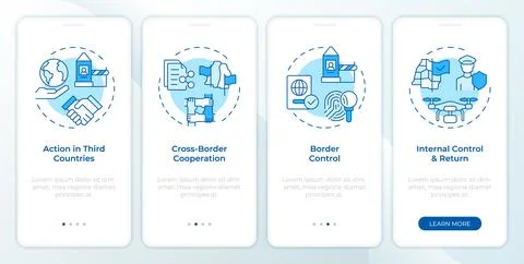 Four filter model blue onboarding mobile app screen Stock Illustration