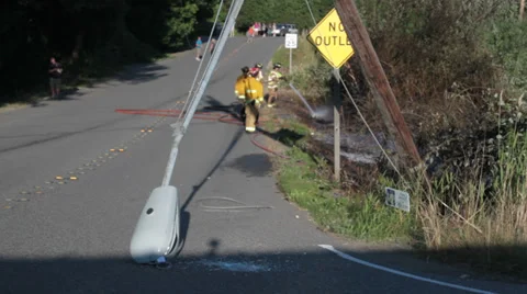 Four Firefighters at Roadside Brush Fire Stock Footage 33775628