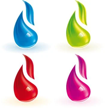Four flame icons in different and bright colors. 스톡 일러스트