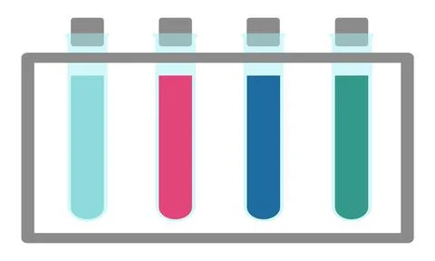 Four flasks on a stand with different liquids of different colors. Tools for the Stock Illustration