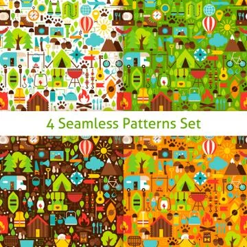 Four Flat Camping Patterns Set Stock Illustration