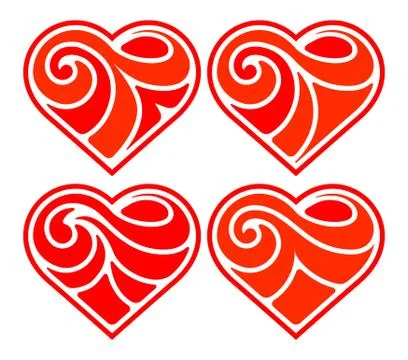Four flat heart Illustrazione stock