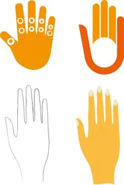 Four flat right hands in different styles. Stock Illustration