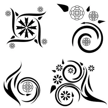 Four floral tattoo designs Stock Illustration