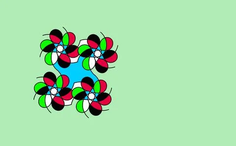 Four flower‑like geometric shapes on light green background Stock Illustration
