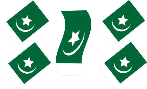 Four Folded Pakistan Flags Set in Diagonal Layout for Patriotic Graphic Design Stock Illustration