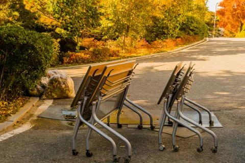 Four folding tables Stock Photos