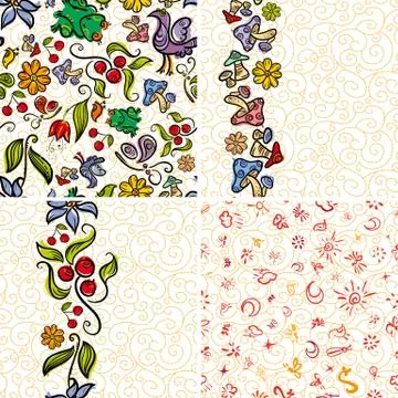 Four Forest Doodle Patterns Stock Illustration